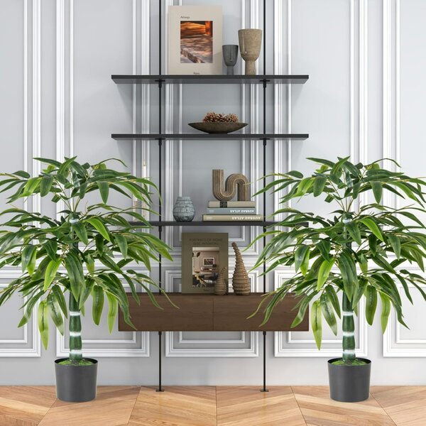 Costway Set di 2 alberi di bambù artificiali da 100 cm rami regolabili, Alberi da pavimento finti per decorazione casa