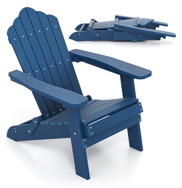 Costway Sedia adirondack pieghevole in acciaio inossidabile per giardino, Sedia da patio in hips con braccioli larghi Blu scuro