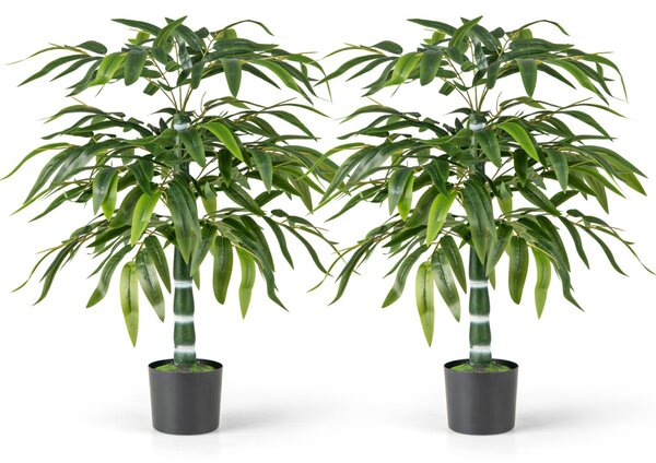 Costway Set di 2 alberi di bambù artificiali da 100 cm rami regolabili, Alberi da pavimento finti per decorazione casa