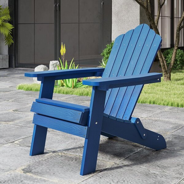 Costway Sedia adirondack pieghevole in acciaio inossidabile per giardino, Sedia da patio in hips con braccioli larghi Blu scuro