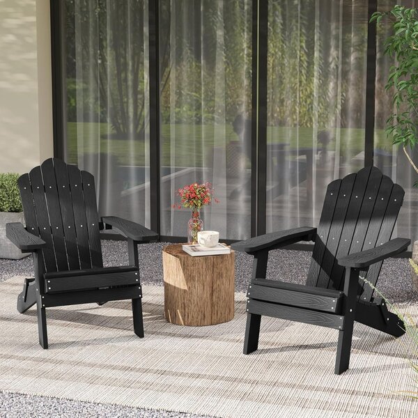 Costway Sedia adirondack pieghevole in acciaio inossidabile per giardino, Sedia da patio in hips con braccioli larghi Nero