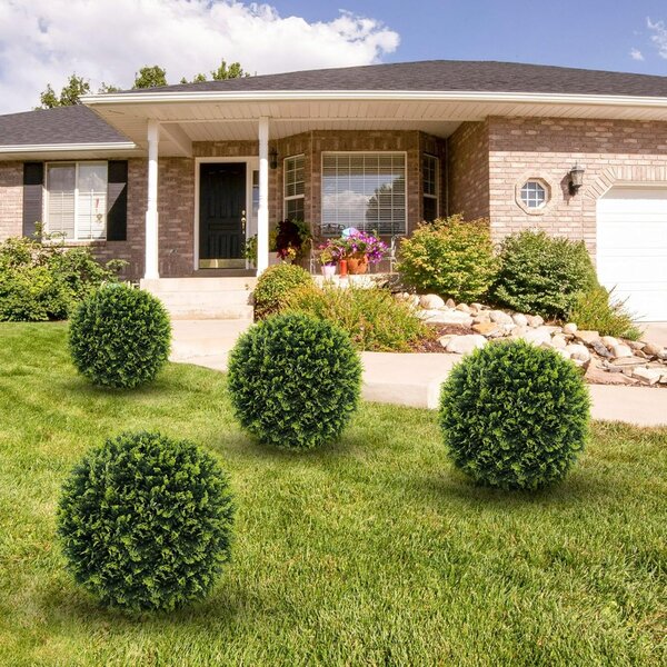 Costway Set di 2 sfere topiarie in cedro 50 cm con protezione solare, Palle decorative artificiali per giardino e casa