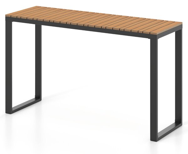 Costway Tavolo consolle da esterno rectangolare e struttura metallica resistente, Tavolo laterale da patio con piano in wpc durevole Marrone e Nero