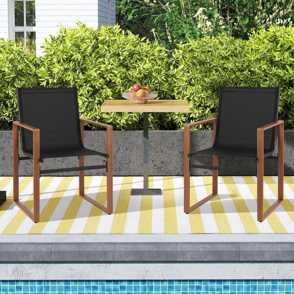Costway Set di 2 sedie da pranzo da esterno e telaio in metallo, Sedia da patio con seduta e schienale traspiranti Nero