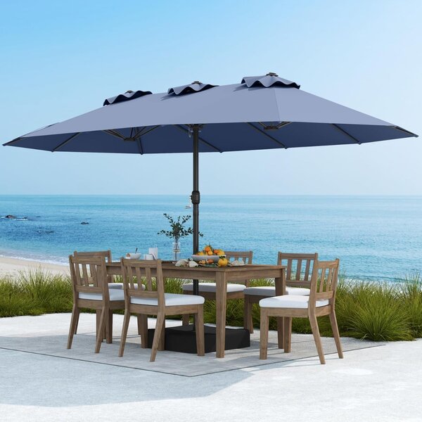 Costway Ombrellone da patio per esterni per sole per giardino, Ombrellone da mercato grande 470 cm con base Blu Marino