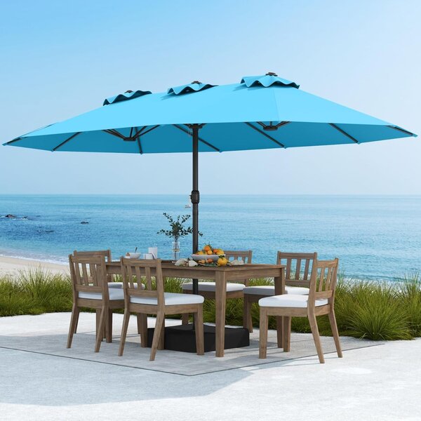 Costway Ombrellone da patio per esterni per sole per giardino, Ombrellone da mercato grande 470 cm con base Turchese