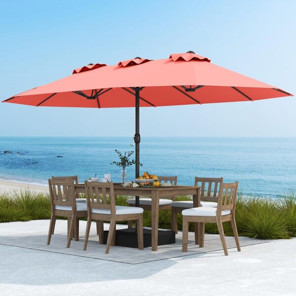 Costway Ombrellone da patio per esterni per sole per giardino, Ombrellone da mercato grande 470 cm con base Arancione