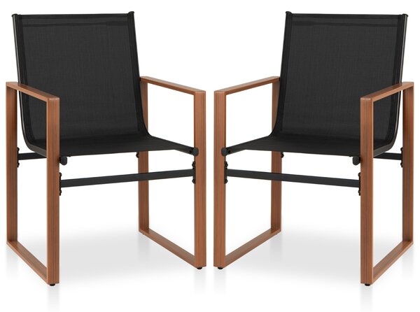 Costway Set di 2 sedie da pranzo da esterno e telaio in metallo, Sedia da patio con seduta e schienale traspiranti Nero