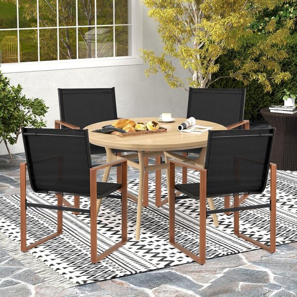 Costway Set di 2 sedie da pranzo da esterno e telaio in metallo, Sedia da patio con seduta e schienale traspiranti Nero