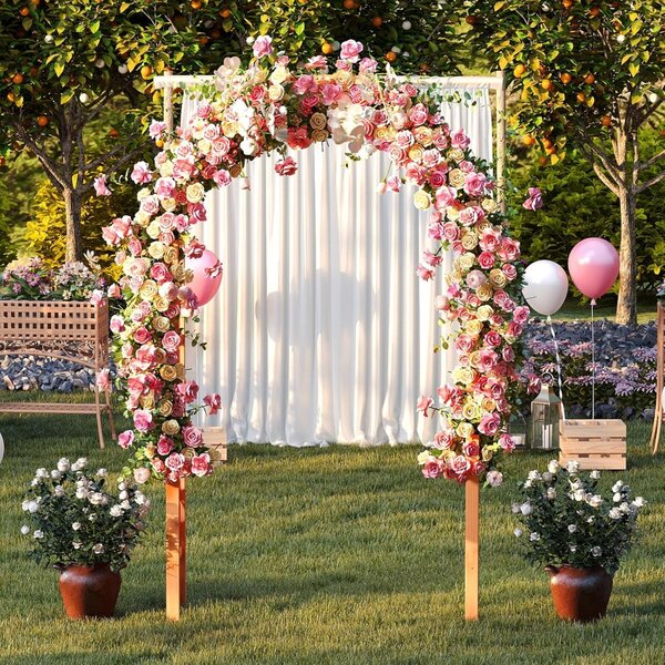 Costway Arco da giardino in legno da 235 cm arco per matrimoni e feste, Pergola in legno per piante rampicanti Arancione