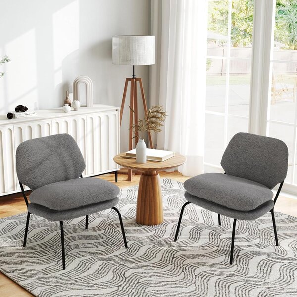 Costway Poltrona da salotto con rivestimento in tessuto di peluche, Sedia decorativa senza braccioli Grigio