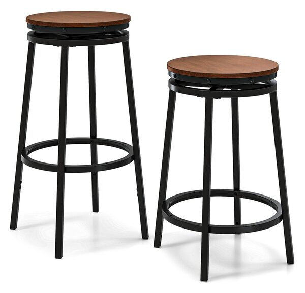 Costway Set di 2 sgabelli da bar girevoli a 360° con altezza regolabile, Sedie girevoli per isola della cucina Marrone + Nero