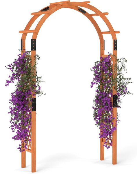 Costway Arco da giardino in legno da 235 cm arco per matrimoni e feste, Pergola in legno per piante rampicanti Arancione