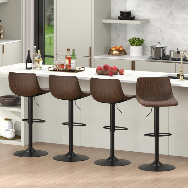 Costway Set di 2 sgabelli da bar regolabili in altezza, Sedie alte imbottite con schienale sedie Marrone Rustico