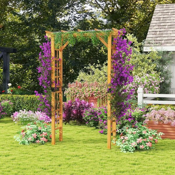 Costway Pergola da 215cm esterno per piante rampicanti, Arco da matrimonio per cerimonie e feste Arancione
