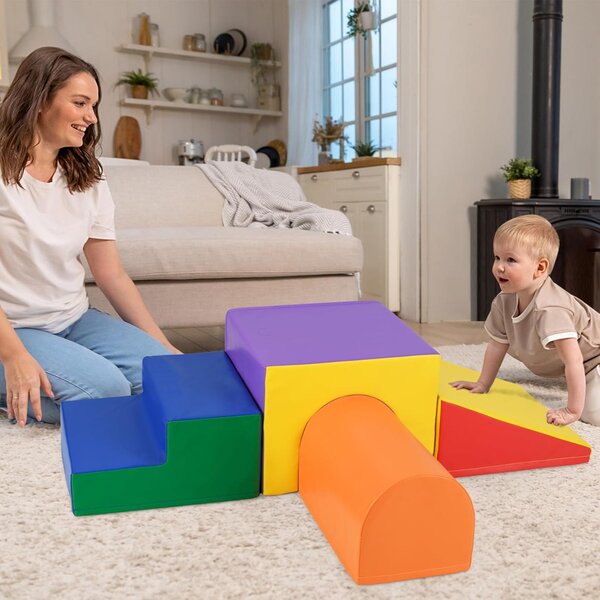 Costway Set di blocchi in schiuma per arrampicarsi e gattonare per bambini, Set di giocattoli morbidi da interno per bambini Giallo