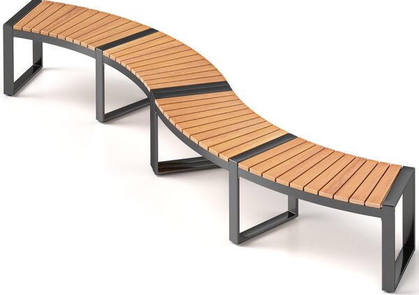 Costway Panca curvata da patio per 2 persone da esterno, Panca in legno di acacia con seduta a listelli e gambe in metallo 2 pezzi Marrone Nero