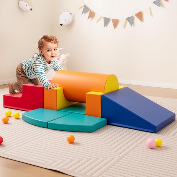 Costway Set 10 giocattoli da arrampicata in schiuma morbida per bambini, Blocchi da costruzione con attività Arancione