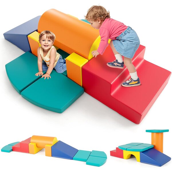 Costway Set 10 giocattoli da arrampicata in schiuma morbida per bambini, Blocchi da costruzione con attività Arancione