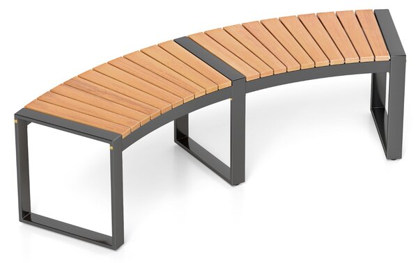 Costway Panca curvata da patio per 2 persone da esterno, Panca in legno di acacia con seduta a listelli e gambe in metallo 1 pezzo Marrone Nero