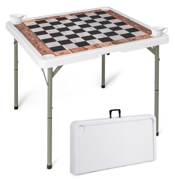 Costway Tavolo da scacchi pieghevole da 90 cm con tappetino rimovibile, Tavolo quadrato portatile in plastica con portabicchieri e manico per feste e campeggio