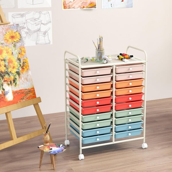 Costway Carrello cassettiera multiuso e leggero con 20 cassetti, Contenitore con ruote per ufficio e casa Colorato 1