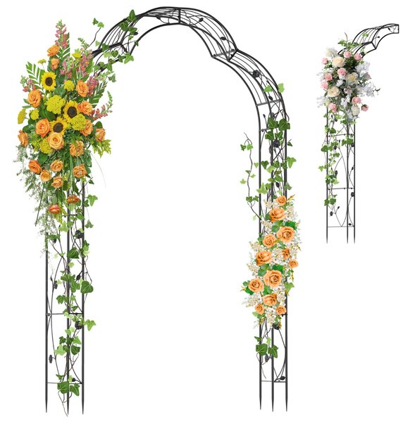 Costway Arco da giardino 251,5cm con traliccio 2 mezzi archi, Traliccio da patio pergola in metallo per decorazioni Nero