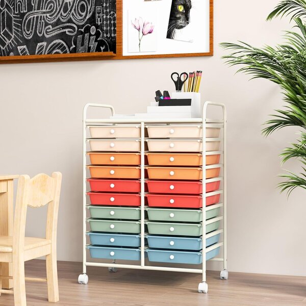 Costway Carrello cassettiera multiuso e leggero con 20 cassetti, Contenitore con ruote per ufficio e casa Colorato 1