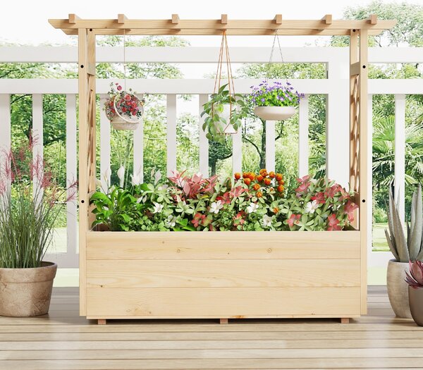 Costway Letto da giardino rialzato elevata per rampicanti con tetto pensile e fori di drenaggio, Letto da giardino rialzato da interni Naturale