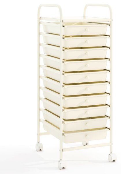 Costway Carrello cassettiera multiuso con 10 cassetti da cucina, Contenitore con ruote a 10 ripiani per bagno Bianco