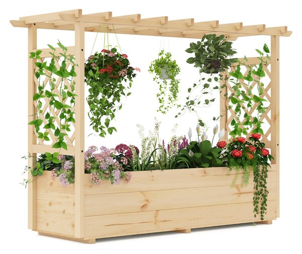 Costway Fioriera elevata in legno per esterno, Letto da giardino rialzato per letto rialzato per piante/verdura/frutta, Naturale