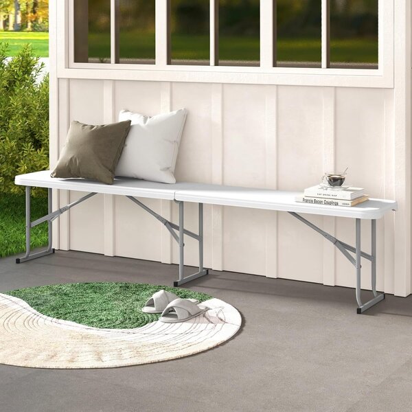 Costway Panca pieghevole in plastica 182 cm per interni ed esterni, Sedia da picnic portatile con piano HDPE Bianco