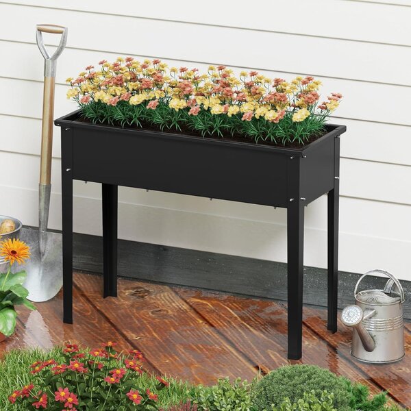 Costway Letto da giardino rialzato con gambe fori di drenaggio per verdure, Letto da giardino rialzato da giardino in piedi Nero