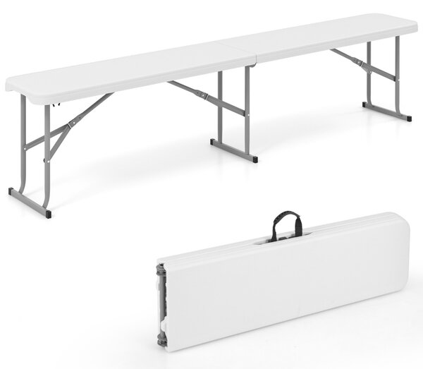Costway Panca pieghevole in plastica 182 cm per interni ed esterni, Sedia da picnic portatile con piano HDPE Bianco