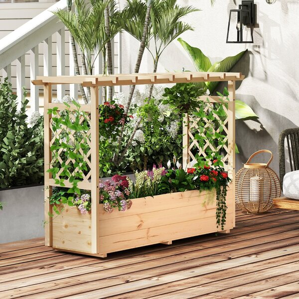 Costway Fioriera elevata in legno per esterno, Letto da giardino rialzato per letto rialzato per piante/verdura/frutta, Naturale
