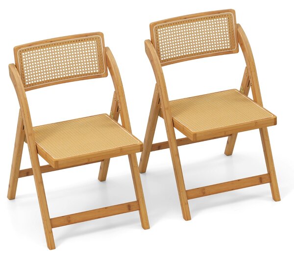 Costway Sedie da pranzo in bambù laterali per cucina con schienale rotante, Set di 2 sedie pieghevoli in rattan Naturale