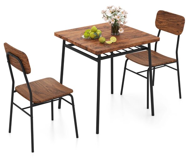 Costway Set da pranzo 3 pezzi per angolo colazione, Tavolo e sedie da cucina quadrato con scaffale di stoccaggio Caffè