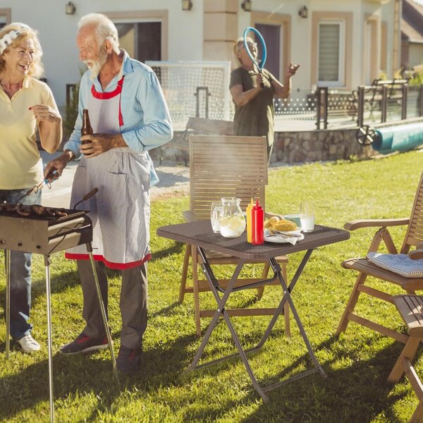 Costway Tavolo da pranzo per interni ed esterni con piano in rattan, Tavolo pieghevole quadrato 60 cm Caffè