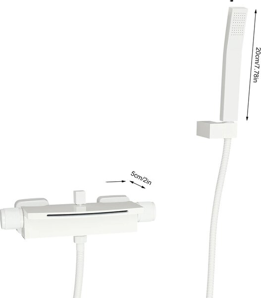 Miscelatore a parete per doccia a cascata, struttura in ottone resistente, tubo flessibile in acciaio inox da 1,5 m, BIANCO
