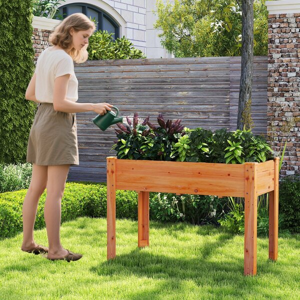 Costway Letto rialzato da giardino da esterno in legno di abete con fori di drenaggio, Letto rialzato da giardino per piante Arancione