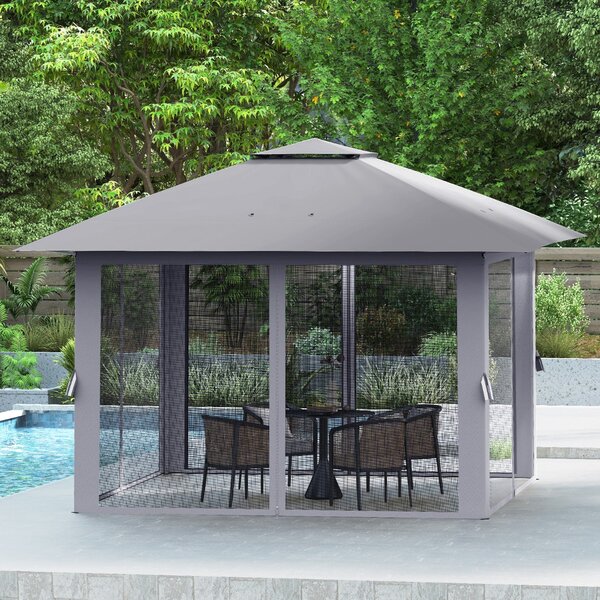 Costway Tenda da esterno pieghevole con zanzariera e tetto doppio, Riparo parasole per patio giardino 394 x 394 cm Grigio