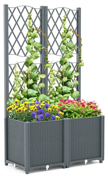Costway Letto da giardino elevato con trellis a lattice per piante rampicanti, Letto da giardino di altezza per interni Grigio