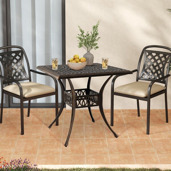 Costway Tavolo da patio con foro per ombrellone da 4,8 cm in alluminio fuso, Tavolo da patio per 4 persone Bronzo antico