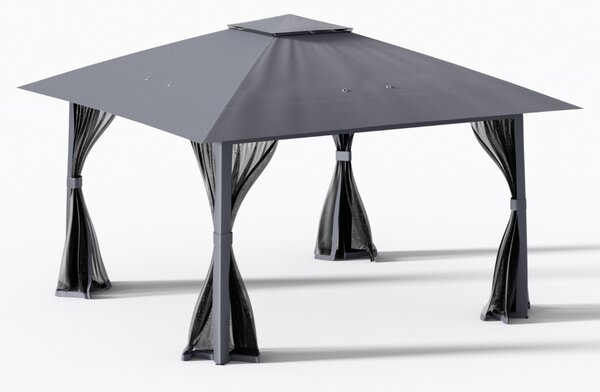 Costway Tenda da esterno pieghevole con zanzariera e tetto doppio, Riparo parasole per patio giardino 394 x 394 cm Grigio