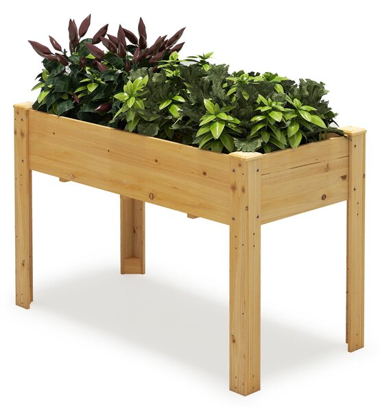 Costway Letto rialzato da giardino per piante, Fioriera rialzata da esterno in legno di abete con fori di drenaggio Naturale