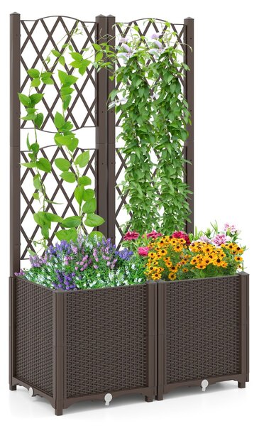 Costway Letto da giardino elevato con trellis a lattice per piante rampicanti, Letto da giardino di altezza per interni Caffè