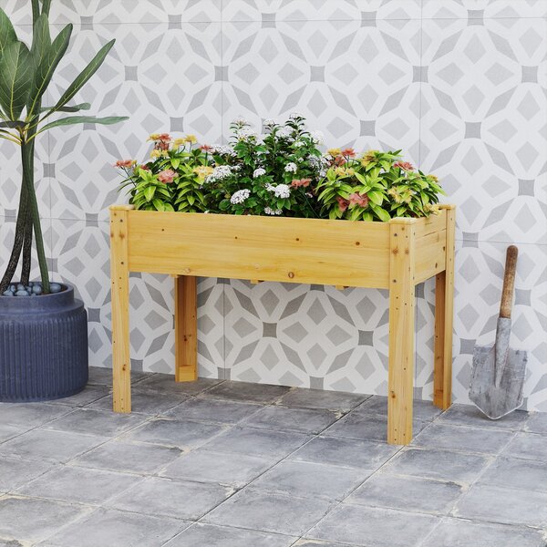 Costway Letto rialzato da giardino per piante, Fioriera rialzata da esterno in legno di abete con fori di drenaggio Naturale