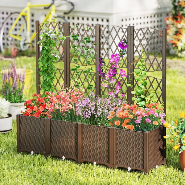 Costway Letto da giardino elevato con trellis a lattice per piante rampicanti, Letto da giardino di altezza per interni Caffè