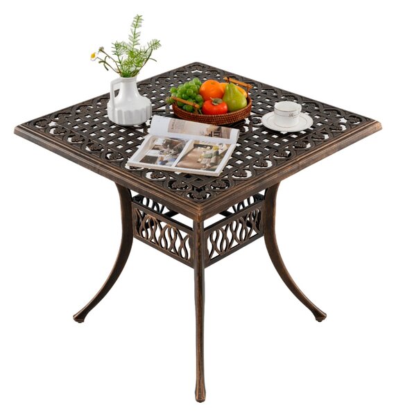 Costway Tavolo da patio con foro per ombrellone da 4,8 cm in alluminio fuso, Tavolo da patio per 4 persone Bronzo antico