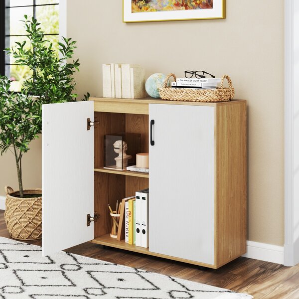 Costway Armadio a 2 porte con ripiano regolabile a 5 posizioni, Armadio d’accento moderno per cucina Naturale